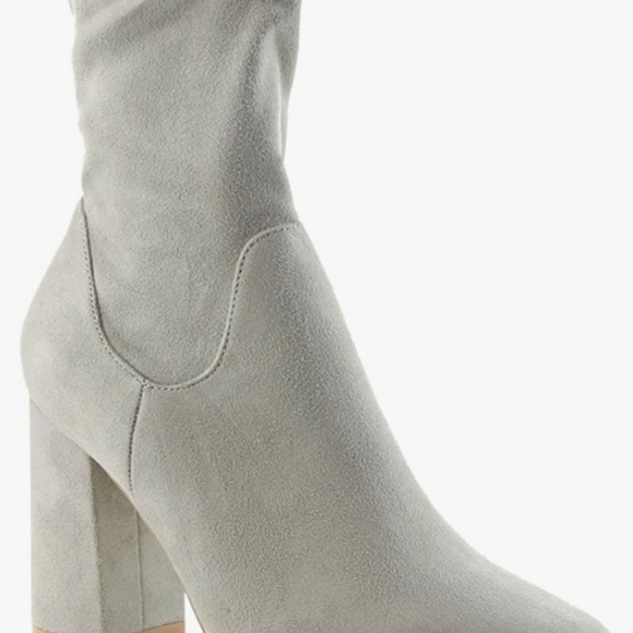 Grey Suede Chunky Block Heel Sock Booties - Picture 8 of 12